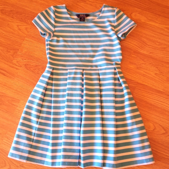 *Polo Ralph Lauren girls dress blue and white stripe sz M8/10 - Picture 2 of 8